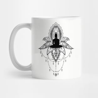 Wonderful lotus with buddha, black and white, zentangle Mug